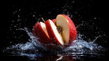 An apple is splashing in water photo