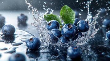 Blueberries are splashing in water photo