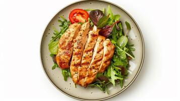 Grilled chicken breast on a plate with salad photo