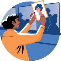 A flat illustration of a character making shadow painting vector