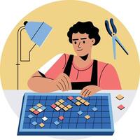 A flat illustration of music artist making a design vector