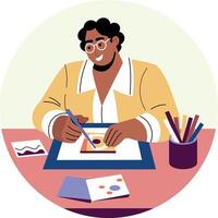 A flat illustration of a character crafting cards with hands vector