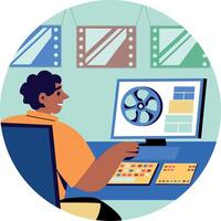A character doing movie editing, flat style illustration vector