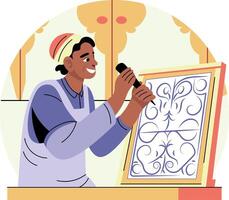 A flat illustration of a character making handcrafted art vector