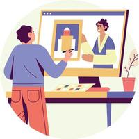 A flat illustration of a character doing digital crafting vector