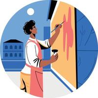 A flat illustration of a character making street art vector