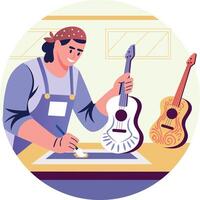 A character customizing guitars illustration in flat style vector