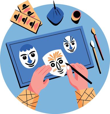 Painting masks with hands, flat style illustration