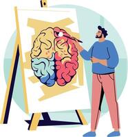 A flat illustration of character doing canvas painting vector