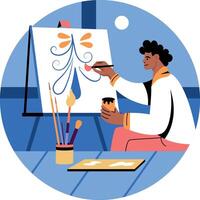 A flat illustration of a character making easel painting vector
