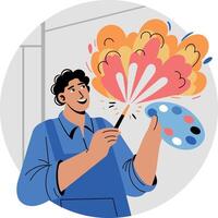 A flat illustration of a painter holding a palette and paintbrush vector