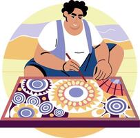 A flat illustration of an artist doing painting vector