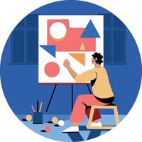 A flat illustration of a character making abstract art vector