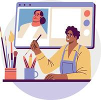 A flat illustration of a character making digital art vector