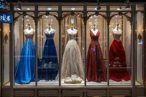 A display case with dresses on display photo