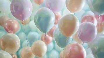 Pastel colored balloons floating in the air photo