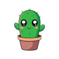 Adorable Green Cactus with Happy Face and Arms vector