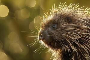 A porcupine with long spikes on its head photo