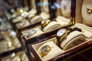 A display of watches in a store window photo