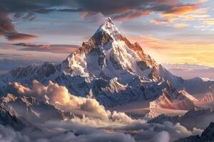 A mountain is shown in the sky with clouds photo
