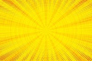 Comic background with yellow pop art cartoon pattern. Ray burst light with retro halftone effect. Orange abstract anime sunburst. Dotted summer explosion backdrop. Graphic vintage radial frame vector