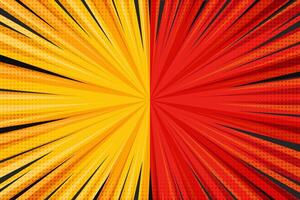Pop art comic background. Superhero cartoon book design with retro starburst effect. Vs template with yellow and red backdrop. Funny striped poster with power of explosion. Bright manga banner vector