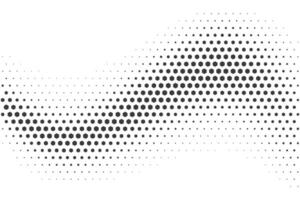 Halftone wave with hexagon pattern. Honeycomb gradient fade. Abstract geometric dynamic curved shape on white background. Pixelated 80s distorted warp illustration vector