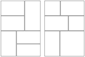 Comic book frame. Manga template on white background. Pop art page with grid. Blank with boxes for anime and dialog. Storyboard for magazine collage and posters. vector