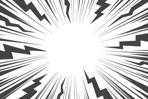 Cartoon comic background with lightning thunder burst effect. Manga graphic with flash and abstract thunder. Energy explosion frame with electric light. Radial perspective monochrome beams vector
