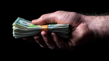 A hand holding a stack of cash photo