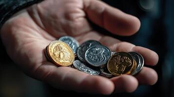A person holding a handful of coins photo