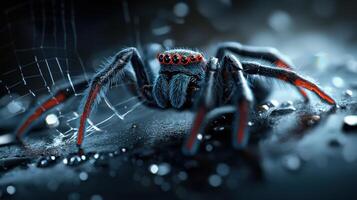 A spider with red eyes and black body photo