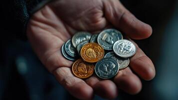 A person holding a handful of coins photo