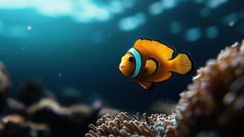 An orange clown fish swimming in the ocean photo