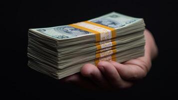 A person holding a stack of money photo