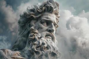 The statue of neptune is in the clouds photo