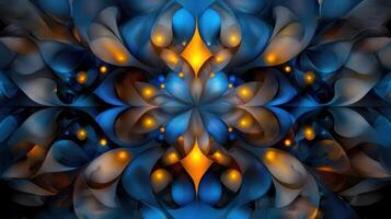 A blue and orange abstract design with many lights photo
