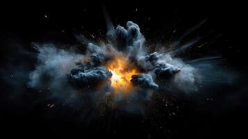 An explosion with smoke and fire on a black background photo