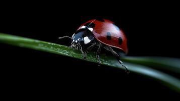 A ladybug is sitting on a green leaf photo