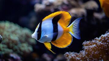 An orange and black fish with white stripes photo