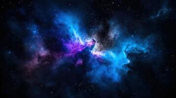 Blue nebula in space with stars photo