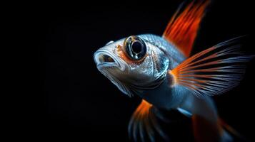 A fish with orange and white fins on a black background photo