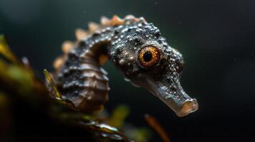 A seahorse with a big yellow eye photo