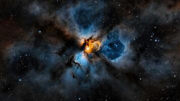 The nebula in space with stars and blue and orange photo