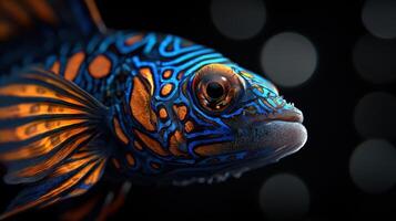 A colorful fish with blue and orange stripes photo