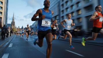 A group of runners are running in a marathon photo