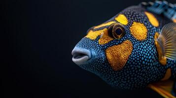 A close up of a fish with yellow and blue spots photo