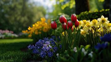 A field of colorful flowers is shown in the background photo