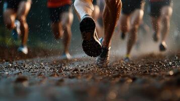 A group of runners running in the rain photo