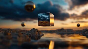 An image of a cube floating in water photo